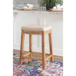 Claridge Brown Acacia 24 in. Counter Stool with Linen Seat by Linon Home Decor -Linon Home Decor Shop acacia brown linon home decor bar stools thd01797 31 1000