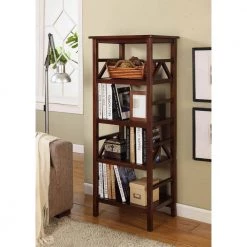54.06 in. Antique Tobacco Wood 4-shelf Etagere Bookcase with Open Back by Linon Home Decor