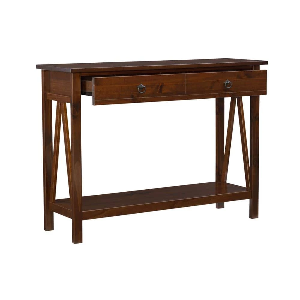 Titian 43 in. Antique Tobacco Standard Rectangle Wood Console Table with Drawers by Linon Home Decor 10 Titian 43 in. Antique Tobacco Standard Rectangle Wood Console Table with Drawers by Linon Home Decor - Image 8