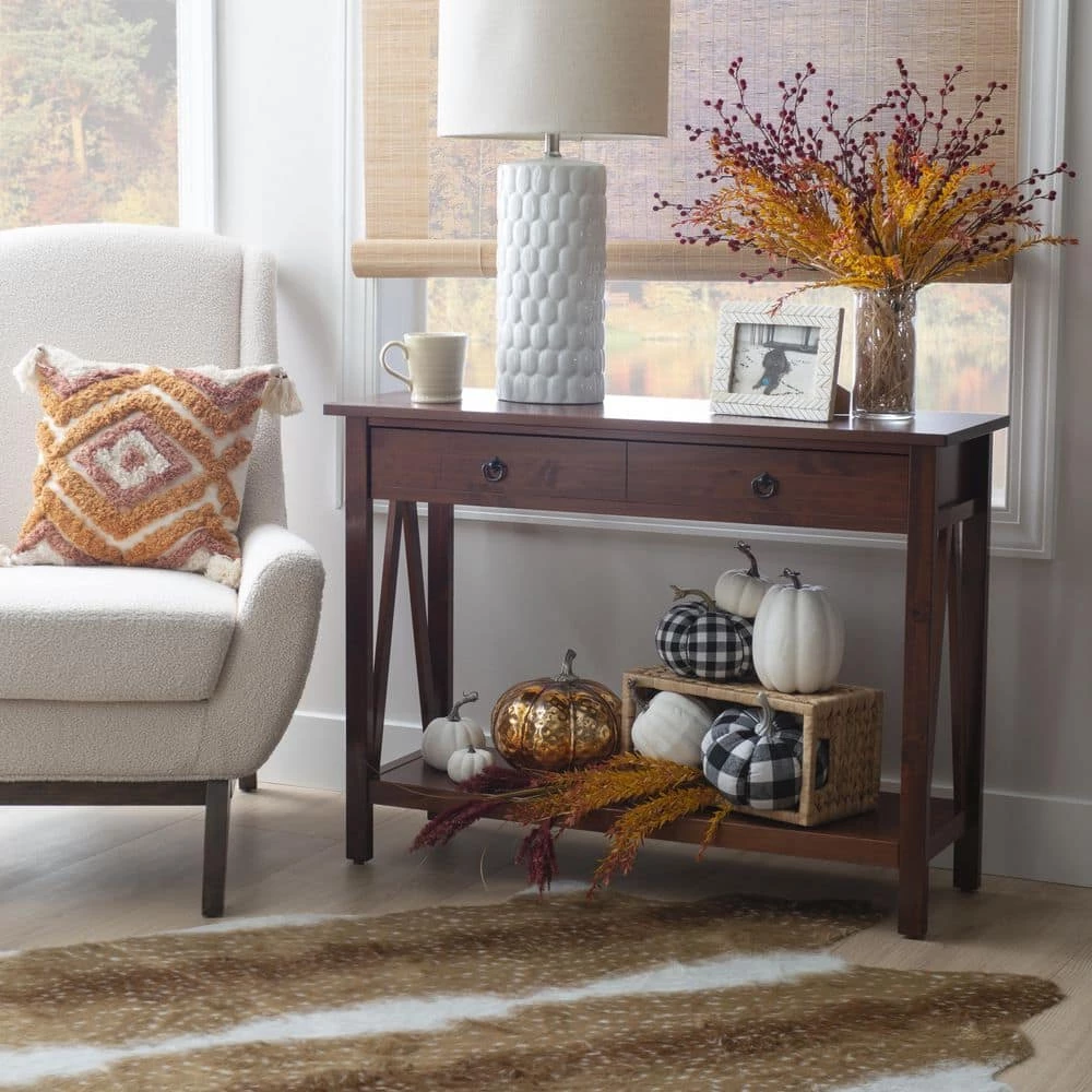 Titian 43 in. Antique Tobacco Standard Rectangle Wood Console Table with Drawers by Linon Home Decor 14 Titian 43 in. Antique Tobacco Standard Rectangle Wood Console Table with Drawers by Linon Home Decor - Image 12