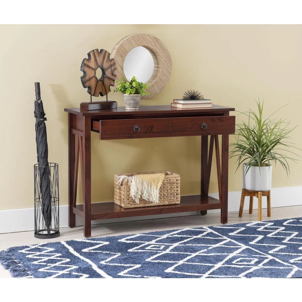 Titian 43 in. Antique Tobacco Standard Rectangle Wood Console Table with Drawers by Linon Home Decor 11 Titian 43 in. Antique Tobacco Standard Rectangle Wood Console Table with Drawers by Linon Home Decor - Image 9