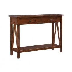 Titian 43 in. Antique Tobacco Standard Rectangle Wood Console Table with Drawers by Linon Home Decor