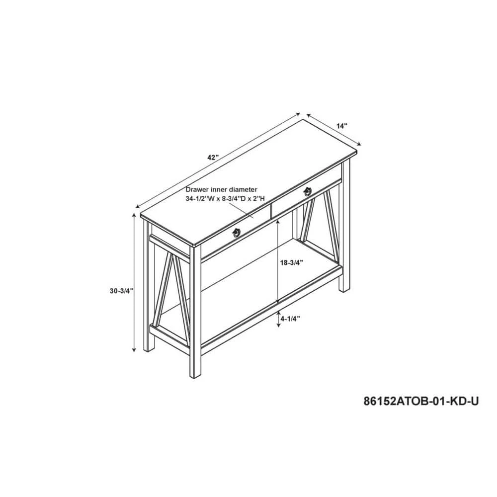 Titian 43 in. Antique Tobacco Standard Rectangle Wood Console Table with Drawers by Linon Home Decor 13 Titian 43 in. Antique Tobacco Standard Rectangle Wood Console Table with Drawers by Linon Home Decor - Image 11