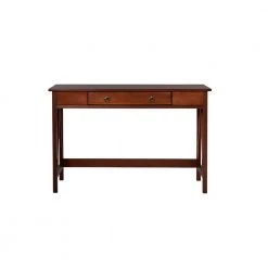 46 in. Rectangular Antique Tobacco 1 Drawer Writing Desk with Built-In Storage by Linon Home Decor