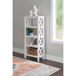 Ramsey 54.38 in. Antique White Wood 4 -Shelf Bookcase with Open Back by Linon Home Decor -Linon Home Decor Shop antique white linon home decor bookcases bookshelves thd02951 31 1000