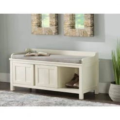 Hempstead 20.98 in. H x 45 in. W x 17.01 in. D White Storage Bench by Linon Home Decor -Linon Home Decor Shop antique white linon home decor dining benches thd03594 1f 1000