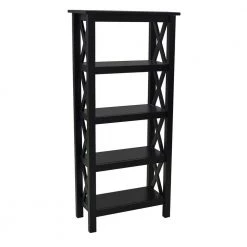 Ramsey 54 in. Black Wood 4-shelf Standard Bookcase with Open Back by Linon Home Decor -Linon Home Decor Shop balck linon home decor bookcases bookshelves thd02086 4f 1000