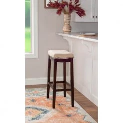 Hampton 30 in. Dark Walnut Cushioned Bar Stool by Linon Home Decor -Linon Home Decor Shop beige dark walnut linon home decor bar stools 98326wal 01 kd 31 1000