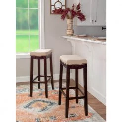 Hampton 30 in. Dark Walnut Cushioned Bar Stool by Linon Home Decor
