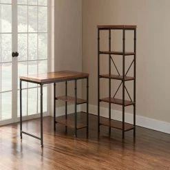54 in. Black/Ash Veneer Metal 4-shelf Etagere Bookcase with Open Back by Linon Home Decor