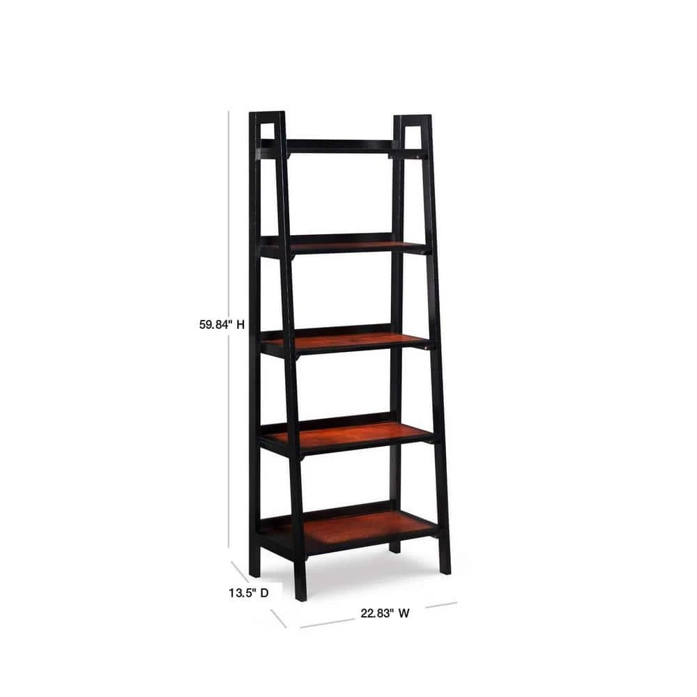 59.84 in. Black Cherry Wood 5-shelf Ladder Bookcase with Open Back by Linon Home Decor 4 59.84 in. Black Cherry Wood 5-shelf Ladder Bookcase with Open Back by Linon Home Decor - Image 2