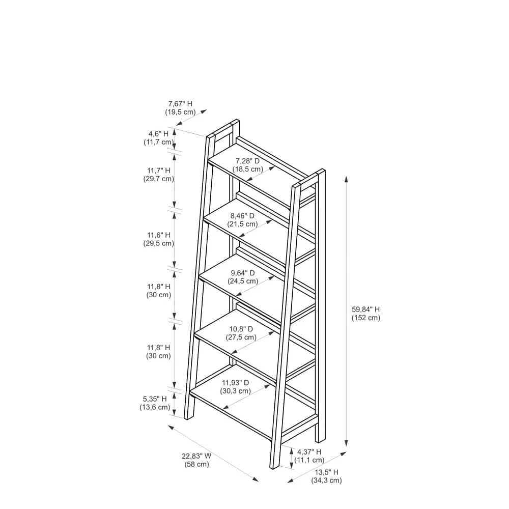 59.84 in. Black Cherry Wood 5-shelf Ladder Bookcase with Open Back by Linon Home Decor 10 59.84 in. Black Cherry Wood 5-shelf Ladder Bookcase with Open Back by Linon Home Decor - Image 8
