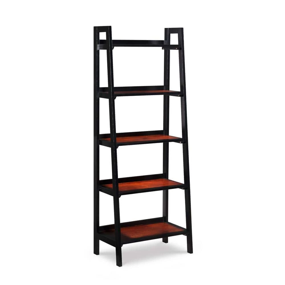59.84 in. Black Cherry Wood 5-shelf Ladder Bookcase with Open Back by Linon Home Decor 5 59.84 in. Black Cherry Wood 5-shelf Ladder Bookcase with Open Back by Linon Home Decor - Image 3