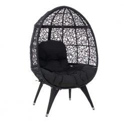 Alessandra Black Aluminum Side Chair Frame with Thick Black Cushion Round Chair by Linon Home Decor