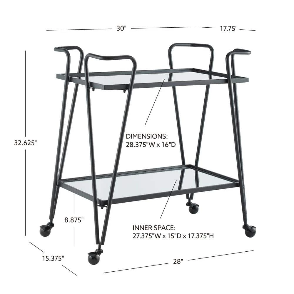 Winona Black Bar Cart with Two Shelves and Casters by Linon Home Decor 10 Winona Black Bar Cart with Two Shelves and Casters by Linon Home Decor - Image 8
