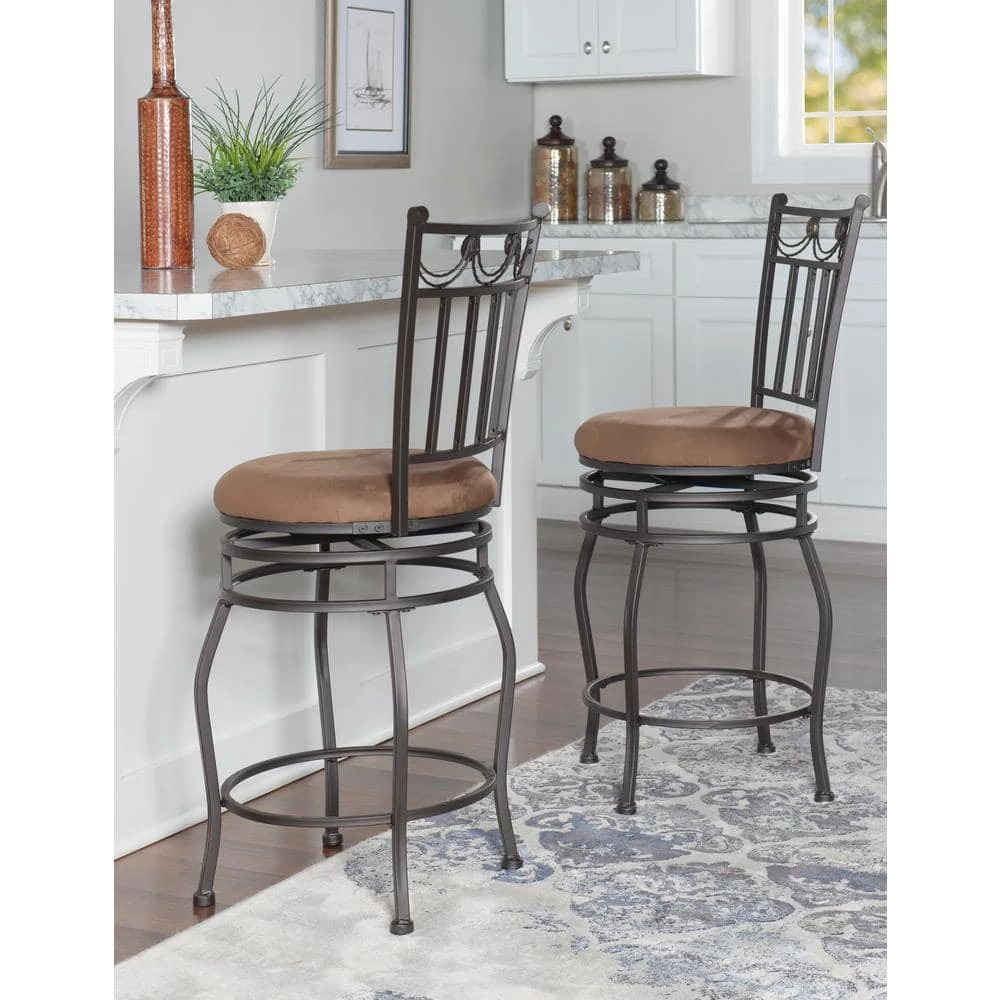Charming 40"H Black Metal 25" Seat Height Counter Stool with Padded Brown Microfiber Seat by Linon Home Decor 8 Charming 40"H Black Metal 25" Seat Height Counter Stool with Padded Brown Microfiber Seat by Linon Home Decor - Image 6