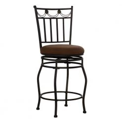 Charming 40"H Black Metal 25" Seat Height Counter Stool with Padded Brown Microfiber Seat by Linon Home Decor