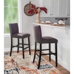 Iola 30" Charcoal Microfiber Upholstery Back and Seat Barstool by Linon Home Decor -Linon Home Decor Shop black linon home decor bar stools thd03496 1f 1000