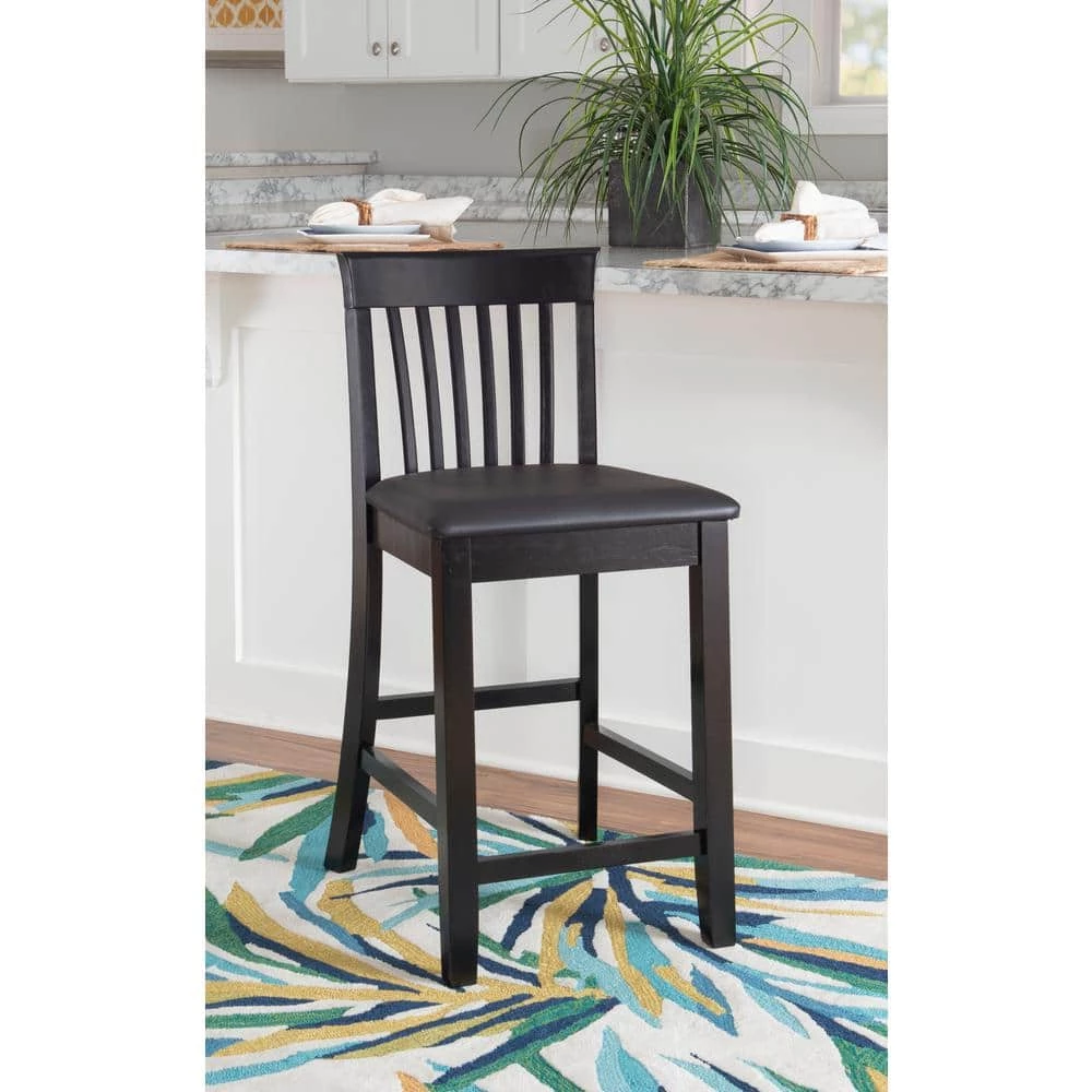 Groovi 24 in. Black Ladder Back Wood Craftsman Counter Stool with Vinyl Seat by Linon Home Decor 11 Groovi 24 in. Black Ladder Back Wood Craftsman Counter Stool with Vinyl Seat by Linon Home Decor - Image 9