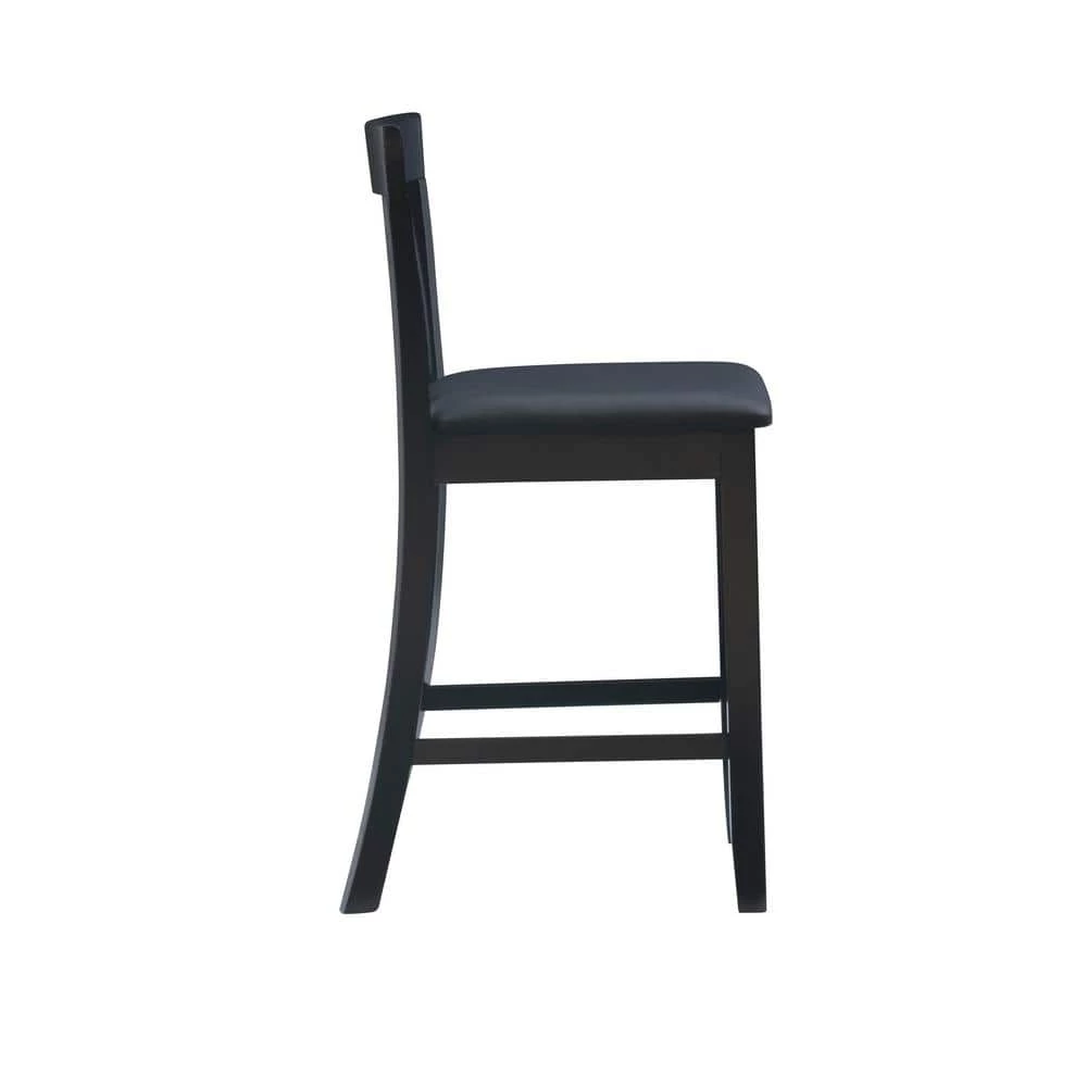 Groovi 24 in. Black Ladder Back Wood Craftsman Counter Stool with Vinyl Seat by Linon Home Decor 4 Groovi 24 in. Black Ladder Back Wood Craftsman Counter Stool with Vinyl Seat by Linon Home Decor - Image 2