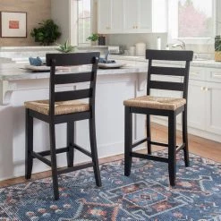 Fernley Black Rush Seat Counterstool by Linon Home Decor -Linon Home Decor Shop black linon home decor bar stools thd03722 44 1000