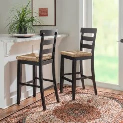 Fernley Black Rush Seat Barstool by Linon Home Decor -Linon Home Decor Shop black linon home decor bar stools thd03724 1f 1000