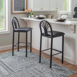 Pella 45 H in. Back Vinyl Metal Fretwork Low Back and Frame Barstool (Carton of 2) by Linon Home Decor -Linon Home Decor Shop black linon home decor bar stools thdac03618 31 1000