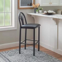 Pella 45 H in. Back Vinyl Metal Fretwork Low Back and Frame Barstool (Carton of 2) by Linon Home Decor -Linon Home Decor Shop black linon home decor bar stools thdac03618 44 1000