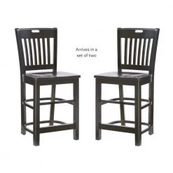 Brouthers Black Counter stool with Wood Seat (2 pk) by Linon Home Decor