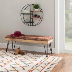 Black Baxter Earth Tone Tribal Upholstered Bench with Mango Wood and Iron Legs 46 in. L x 16 in. D x 18 in. H by Linon Home Decor 12 Black Baxter Earth Tone Tribal Upholstered Bench with Mango Wood and Iron Legs 46 in. L x 16 in. D x 18 in. H by Linon Home Decor -Linon Home Decor Shop black linon home decor bedroom benches hd1710ub21 4f 1000