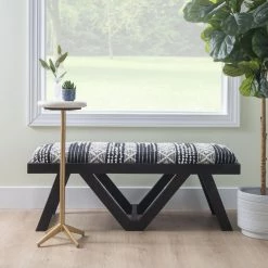Myah Black Upholstered Bench with Geometric Pattern by Linon Home Decor -Linon Home Decor Shop black linon home decor bedroom benches hd221848 31 1000