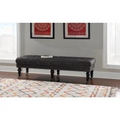 Bella Charcoal 62" Wide Accent Bench with Button Tufting and Silver Nailhead (62"L x 19.5"D x 17.75"H) by Linon Home Decor 11 Bella Charcoal 62" Wide Accent Bench with Button Tufting and Silver Nailhead (62"L x 19.5"D x 17.75"H) by Linon Home Decor -Linon Home Decor Shop black linon home decor bedroom benches thd03227 31 1000