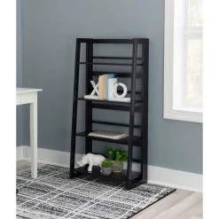 Angela 48 in. Black Wood 4-Shelf Folding Accent Bookcase with Fixed Shelves by Linon Home Decor -Linon Home Decor Shop black linon home decor bookcases bookshelves thd03007 31 1000