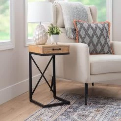 Carina 12 in. W Natural and Black Rectangle Wood Top C Table by Linon Home Decor -Linon Home Decor Shop black linon home decor c tables hd221875 31 1000