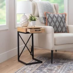 Carina 12 in. W Natural and Black Rectangle Wood Top C Table by Linon Home Decor -Linon Home Decor Shop black linon home decor c tables hd221875 4f 1000