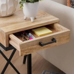 Carina 12 in. W Natural and Black Rectangle Wood Top C Table by Linon Home Decor -Linon Home Decor Shop black linon home decor c tables hd221875 77 1000