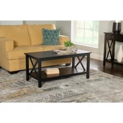 Ramsey 44 in. Black Large Rectangle Wood Coffee Table with Shelf by Linon Home Decor -Linon Home Decor Shop black linon home decor coffee tables thd02082 31 1000