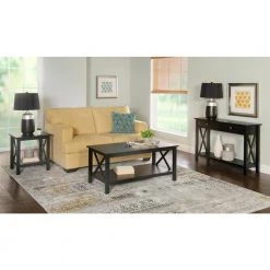 Ramsey 44 in. Black Large Rectangle Wood Coffee Table with Shelf by Linon Home Decor -Linon Home Decor Shop black linon home decor coffee tables thd02082 4f 1000