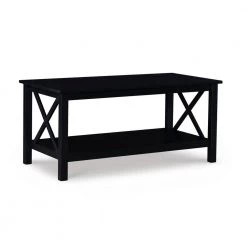 Ramsey 44 in. Black Large Rectangle Wood Coffee Table with Shelf by Linon Home Decor