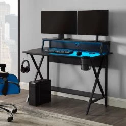 Blake Black Gaming Desk with LED Lighting by Linon Home Decor 25 Blake Black Gaming Desk with LED Lighting by Linon Home Decor -Linon Home Decor Shop black linon home decor computer desks thd02955 31 1000