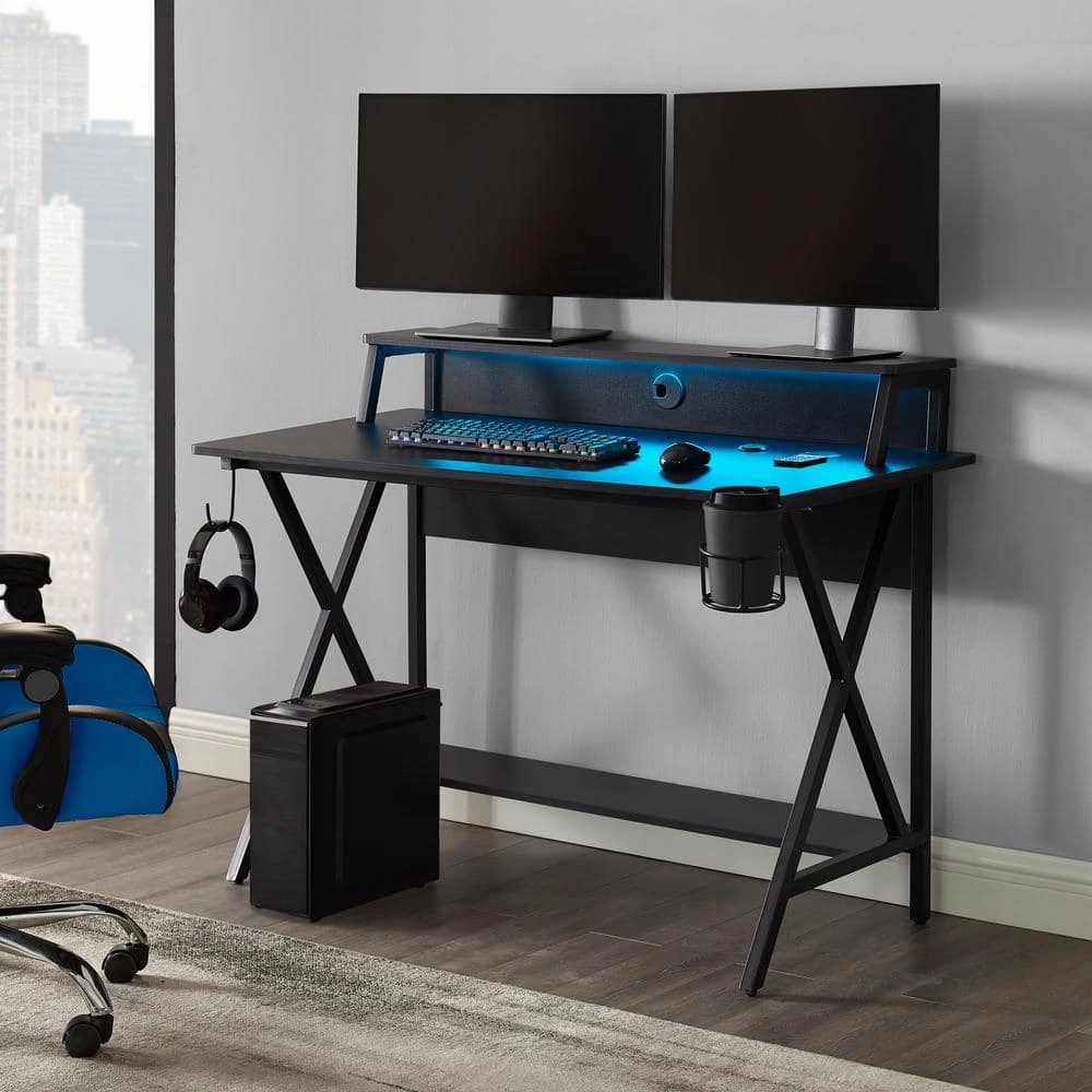 Blake Black Gaming Desk with LED Lighting by Linon Home Decor 14 Blake Black Gaming Desk with LED Lighting by Linon Home Decor - Image 12