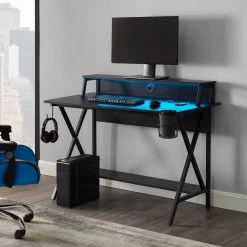 Blake Black Gaming Desk with LED Lighting by Linon Home Decor 20 Blake Black Gaming Desk with LED Lighting by Linon Home Decor -Linon Home Decor Shop black linon home decor computer desks thd02955 4f 1000