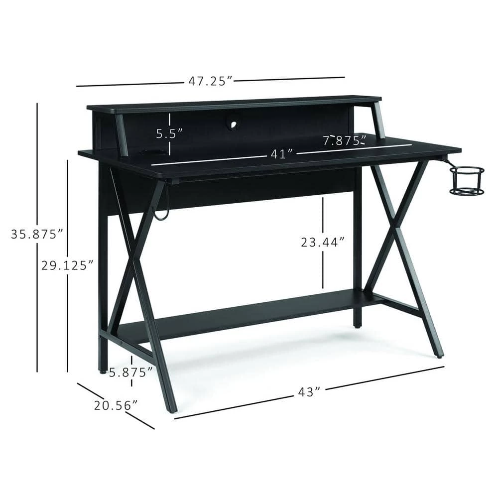 Blake Black Gaming Desk with LED Lighting by Linon Home Decor 13 Blake Black Gaming Desk with LED Lighting by Linon Home Decor - Image 11