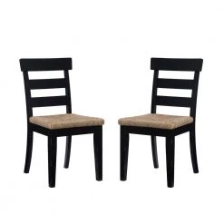 Fernley Black Rush Seat Dining Chair (2-Pack) by Linon Home Decor