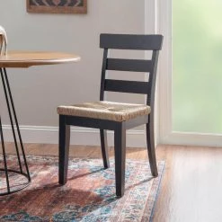 Fernley Black Rush Seat Dining Chair (2-Pack) by Linon Home Decor -Linon Home Decor Shop black linon home decor dining chairs thd03726 fa 1000