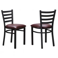 Galina Black Metal Side Chair High Back with Burgundy Faux Leather Seat (Carton of 2) by Linon Home Decor
