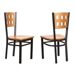 Blalock Black Metal Side Chair High Back with Wood Back and Seat (Carton of 2) by Linon Home Decor