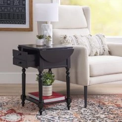 Shirley 25 in. W Black Square Wood Top Dropleaf Side Table by Linon Home Decor -Linon Home Decor Shop black linon home decor end side tables hd221851 77 1000