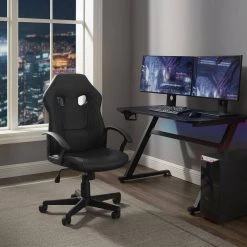 Walter Black Faux Leather Gaming Chair with Arms by Linon Home Decor 21 Walter Black Faux Leather Gaming Chair with Arms by Linon Home Decor -Linon Home Decor Shop black linon home decor gaming chairs thd04023 31 1000