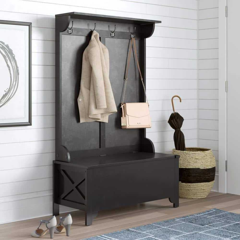 Lori Black Hall Tree Wide with Storage by Linon Home Decor 11 Lori Black Hall Tree Wide with Storage by Linon Home Decor - Image 9